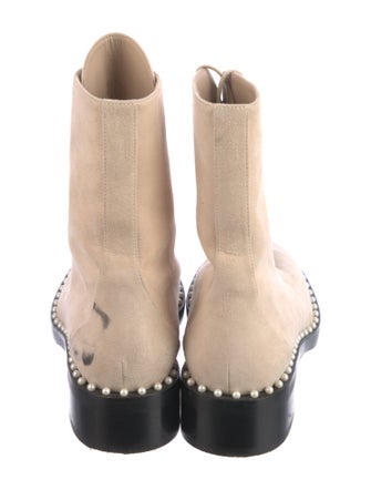 Stuart Weitzman Suede Beaded Accents Combat Boots