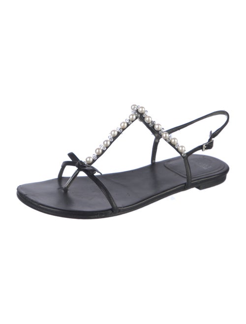 Stuart Weitzman Leather Beaded Accents T-Strap Sandals