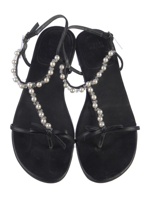 Stuart Weitzman Leather Beaded Accents T-Strap Sandals