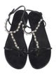 Stuart Weitzman Leather Beaded Accents T-Strap Sandals