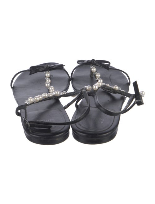 Stuart Weitzman Leather Beaded Accents T-Strap Sandals