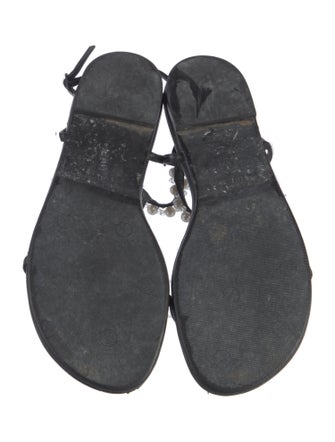 Stuart Weitzman Leather Beaded Accents T-Strap Sandals