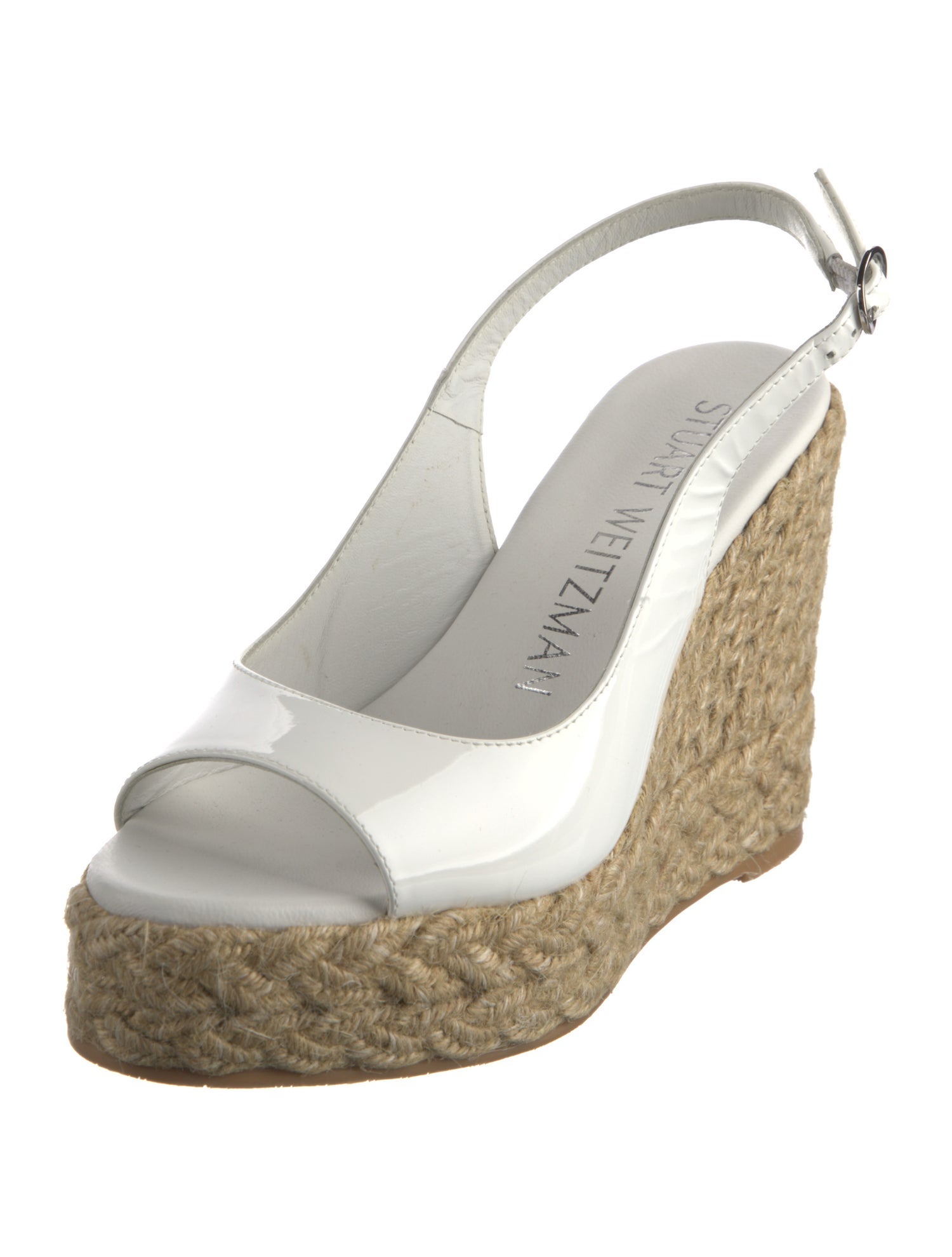 Stuart Weitzman Patent Leather Braided Accents Slingback Sandals