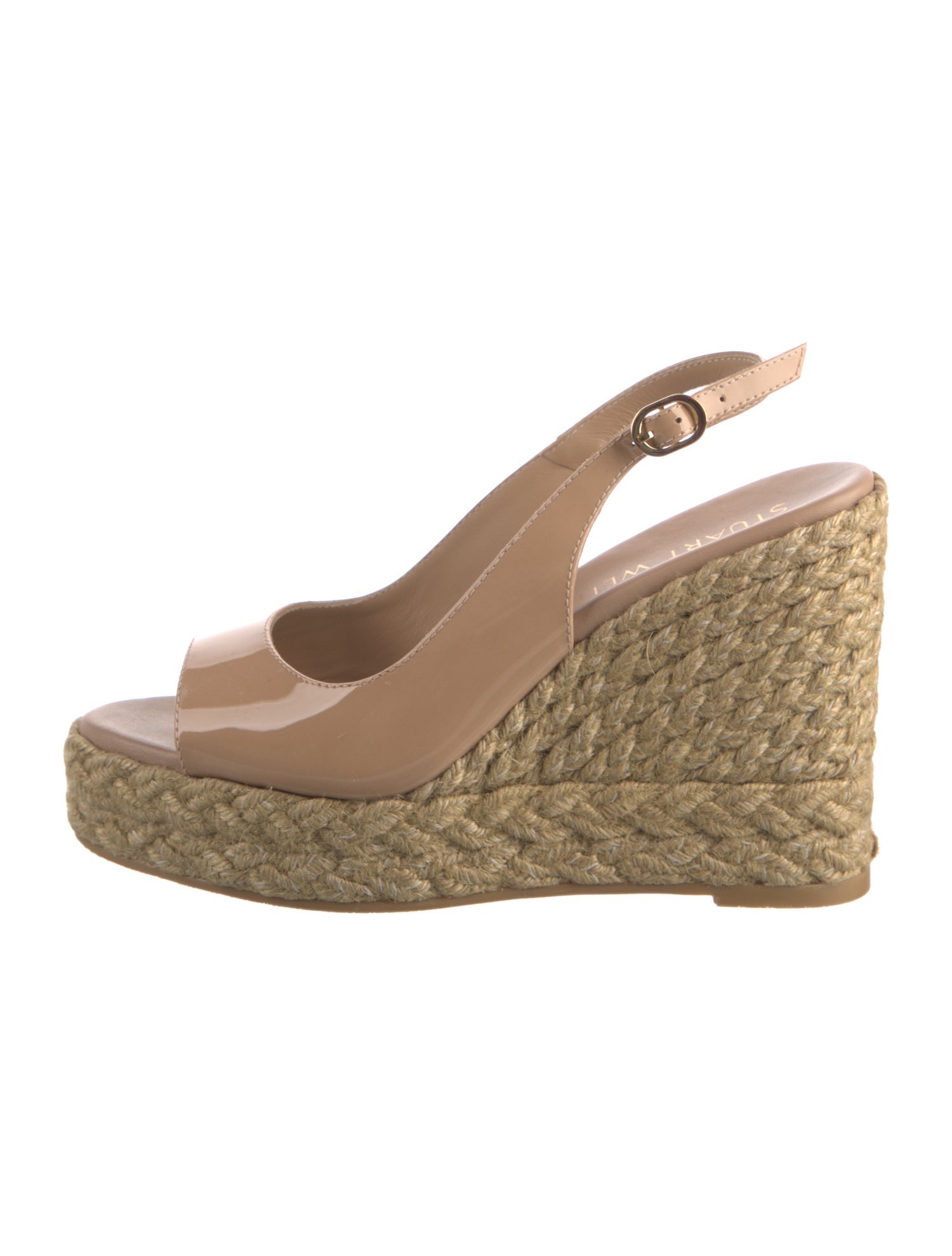 Stuart Weitzman Patent Leather Braided Accents Espadrilles