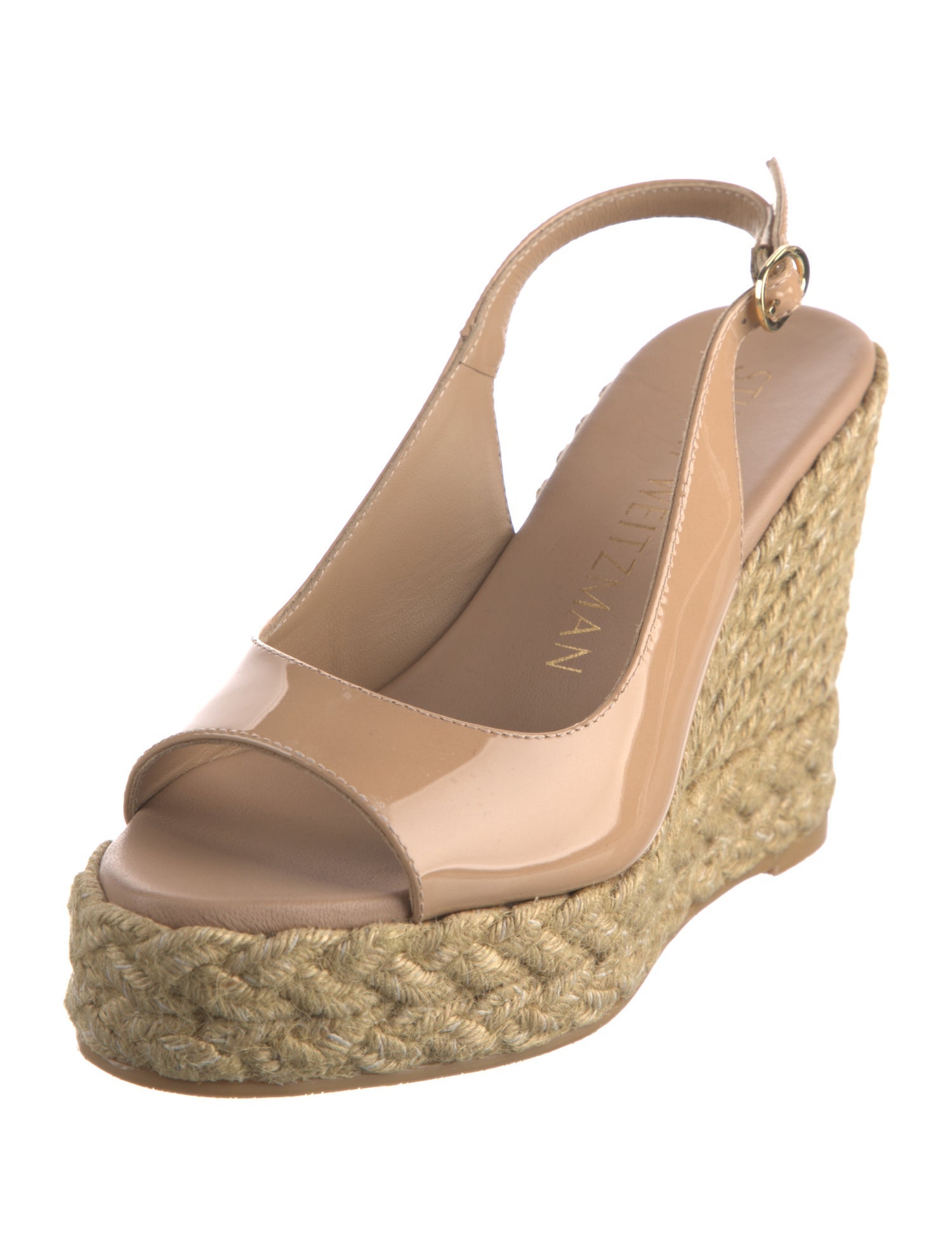 Stuart Weitzman Patent Leather Braided Accents Espadrilles