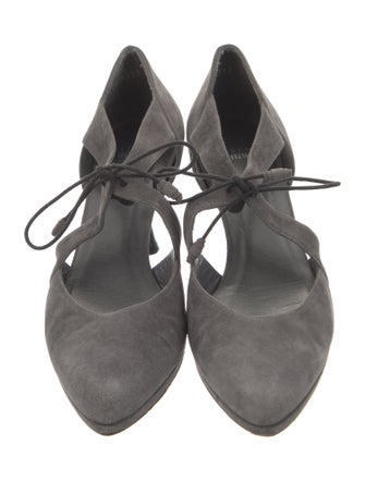 Stuart Weitzman Suede Cutout Accent T-Strap Pumps