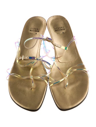 Stuart Weitzman Leather T-Strap Sandals