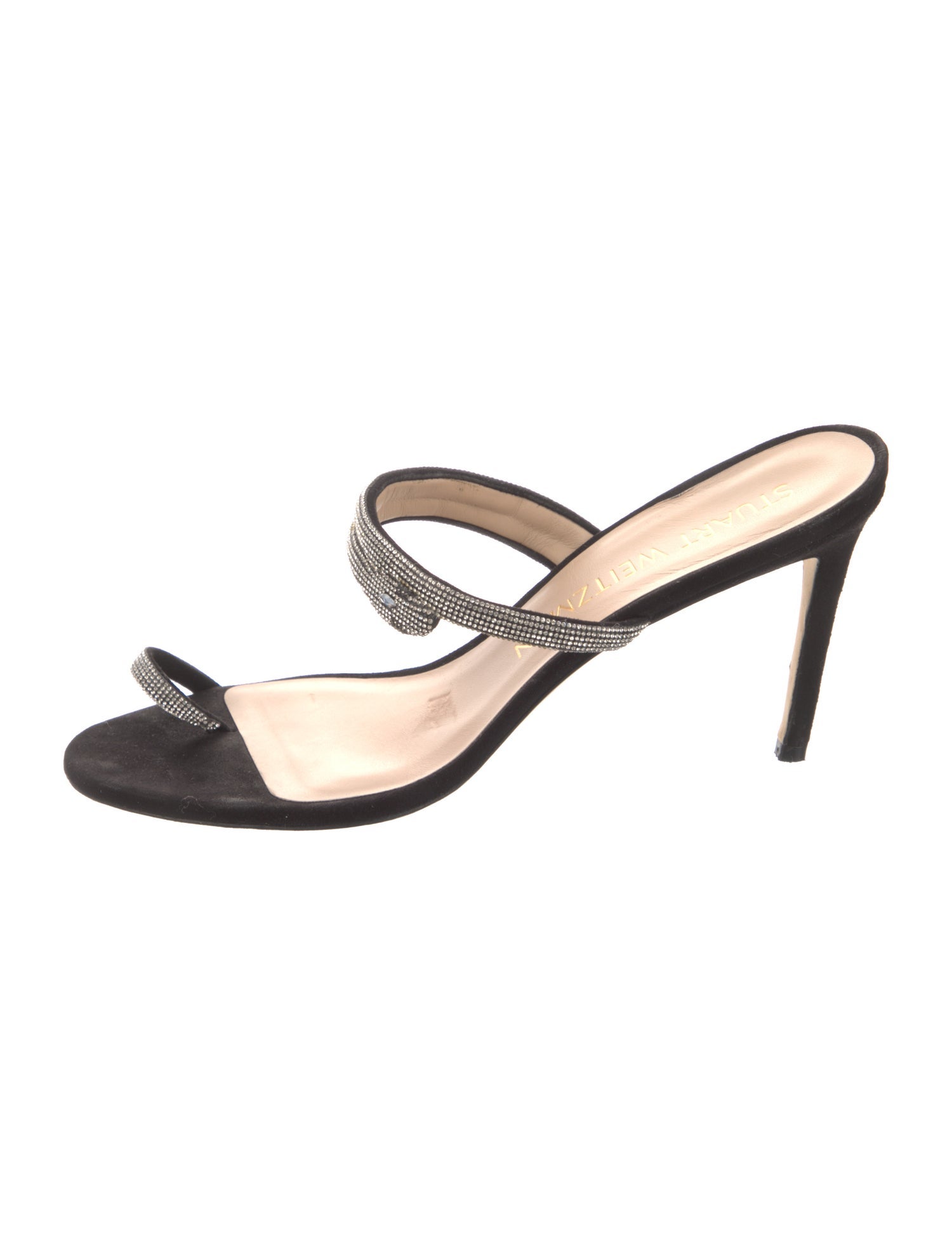 Stuart Weitzman Suede Crystal Embellishments Slides