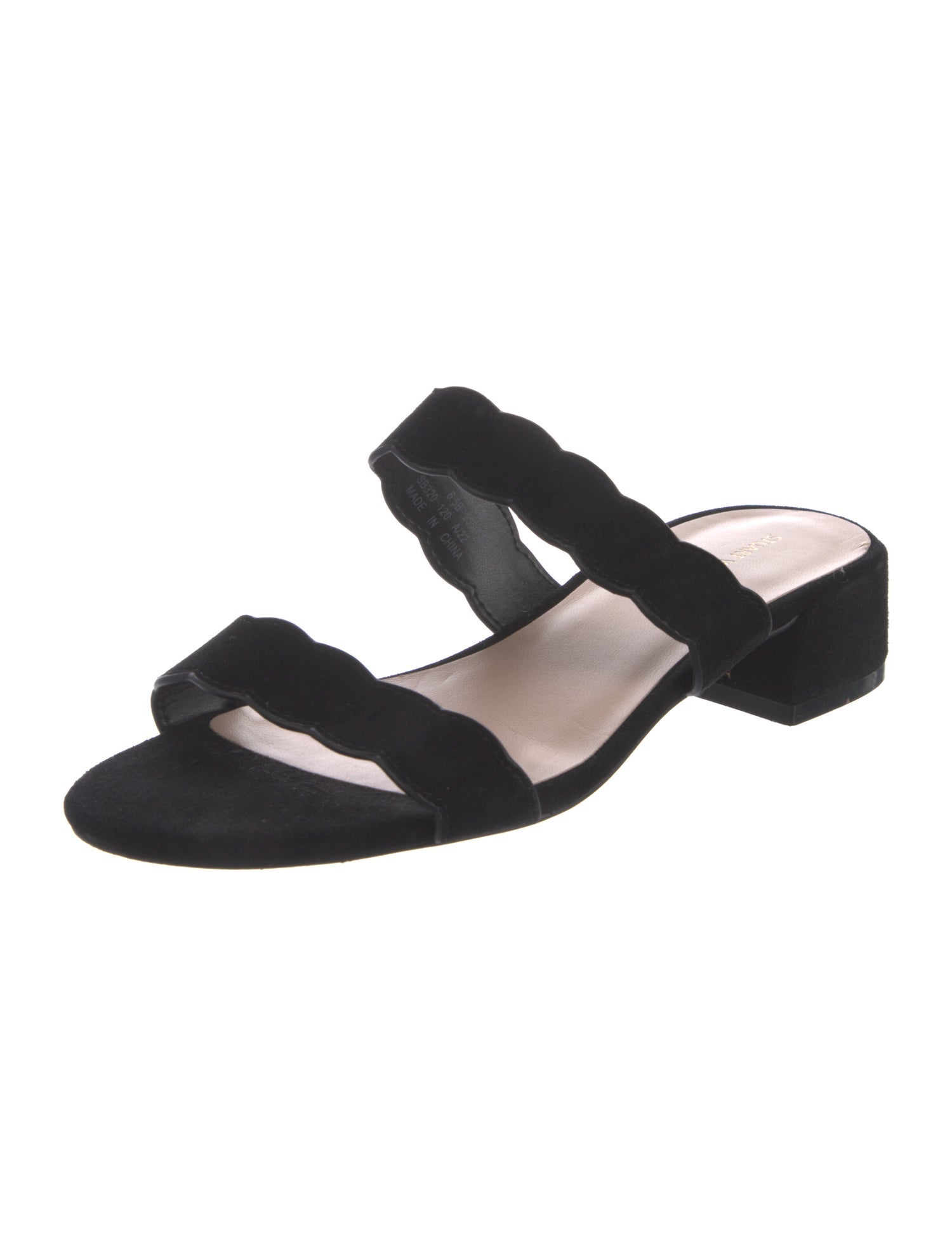 Stuart Weitzman Suede Scalloped Accent Slides