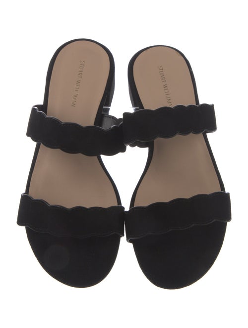 Stuart Weitzman Suede Scalloped Accent Slides