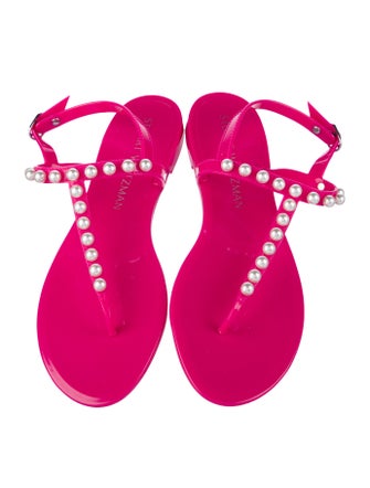 Stuart Weitzman Rubber Studded Accents T-Strap Sandals