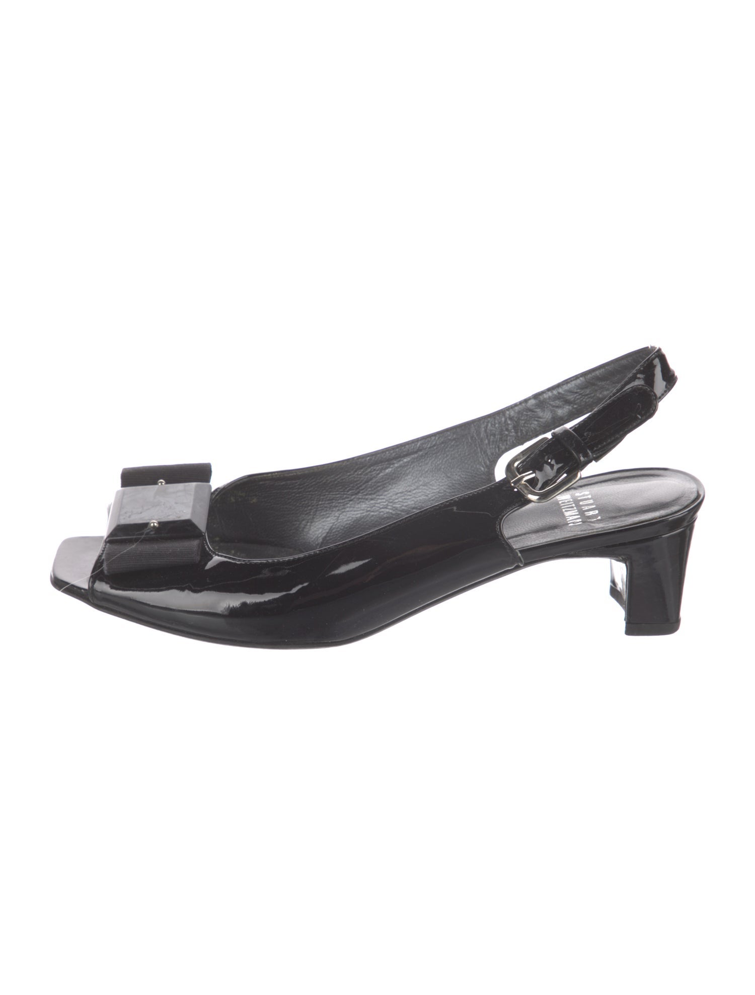 Stuart Weitzman Patent Leather Bow Accents Slingback Pumps