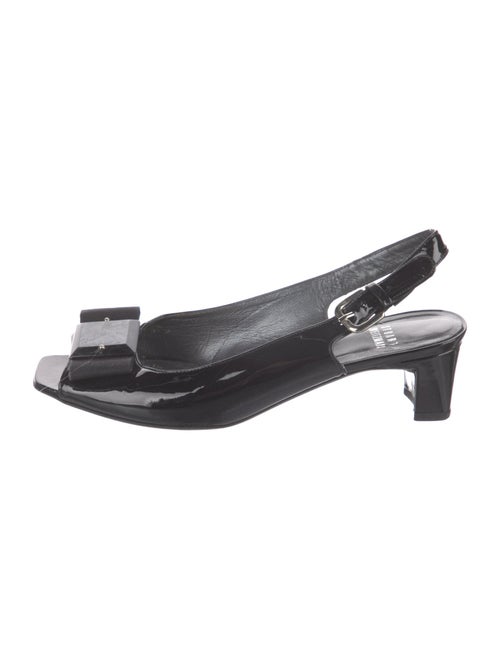 Stuart Weitzman Patent Leather Bow Accents Slingback Pumps