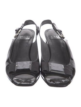 Stuart Weitzman Patent Leather Bow Accents Slingback Pumps