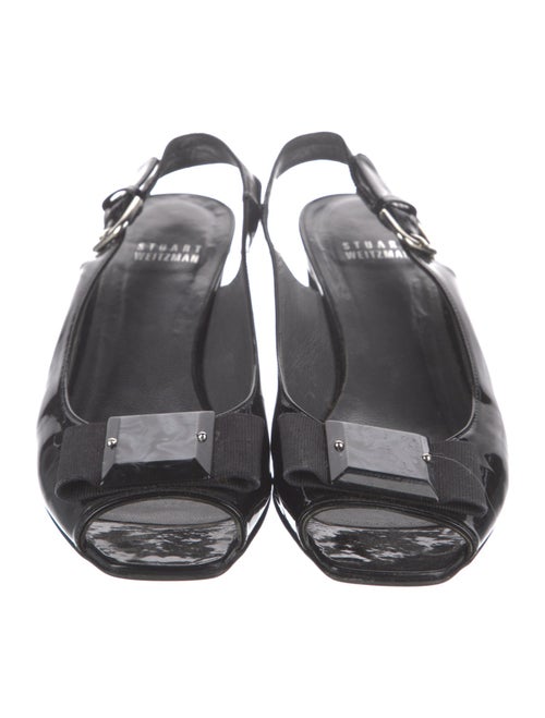 Stuart Weitzman Patent Leather Bow Accents Slingback Pumps
