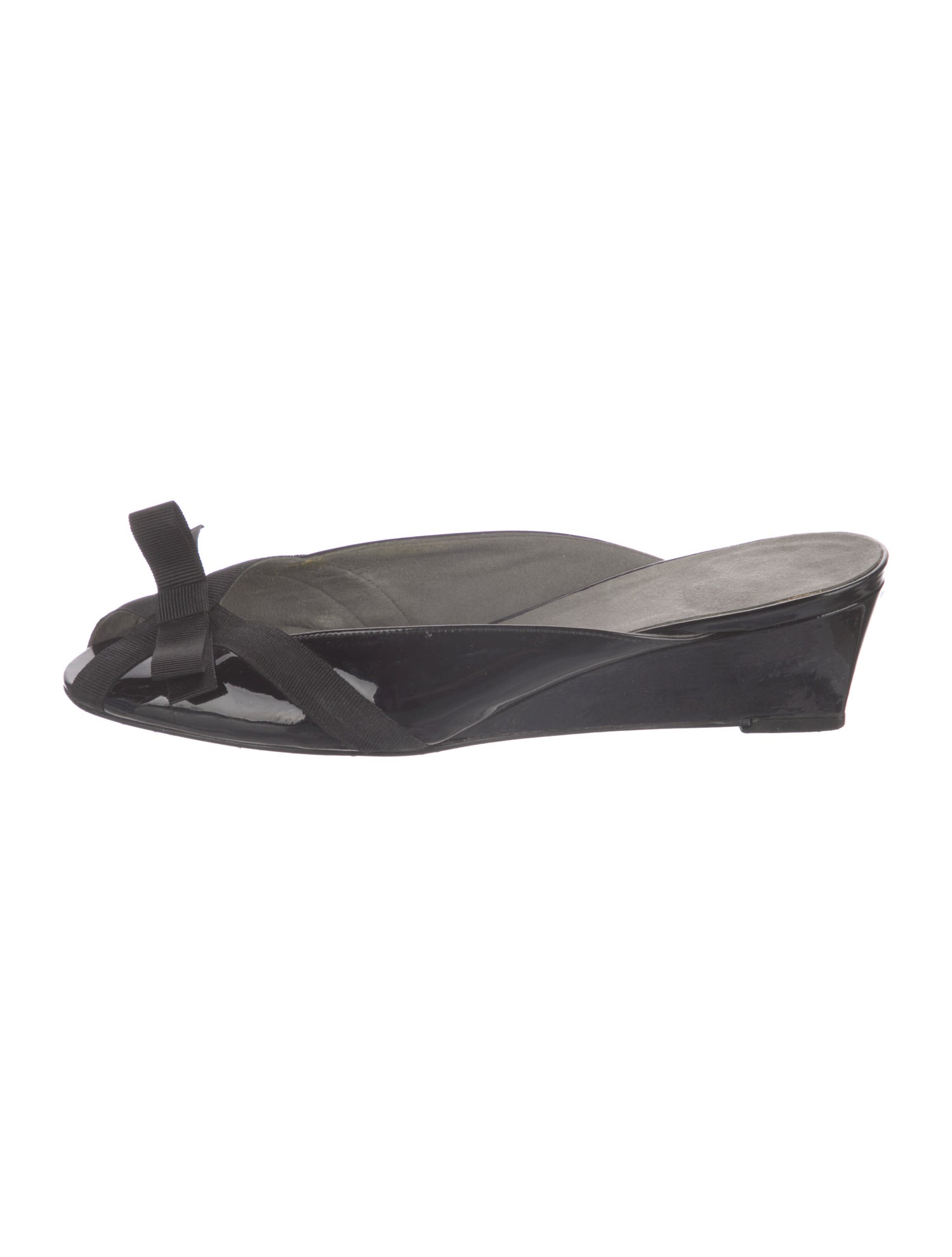 Stuart Weitzman Patent Leather Bow Accents Mules