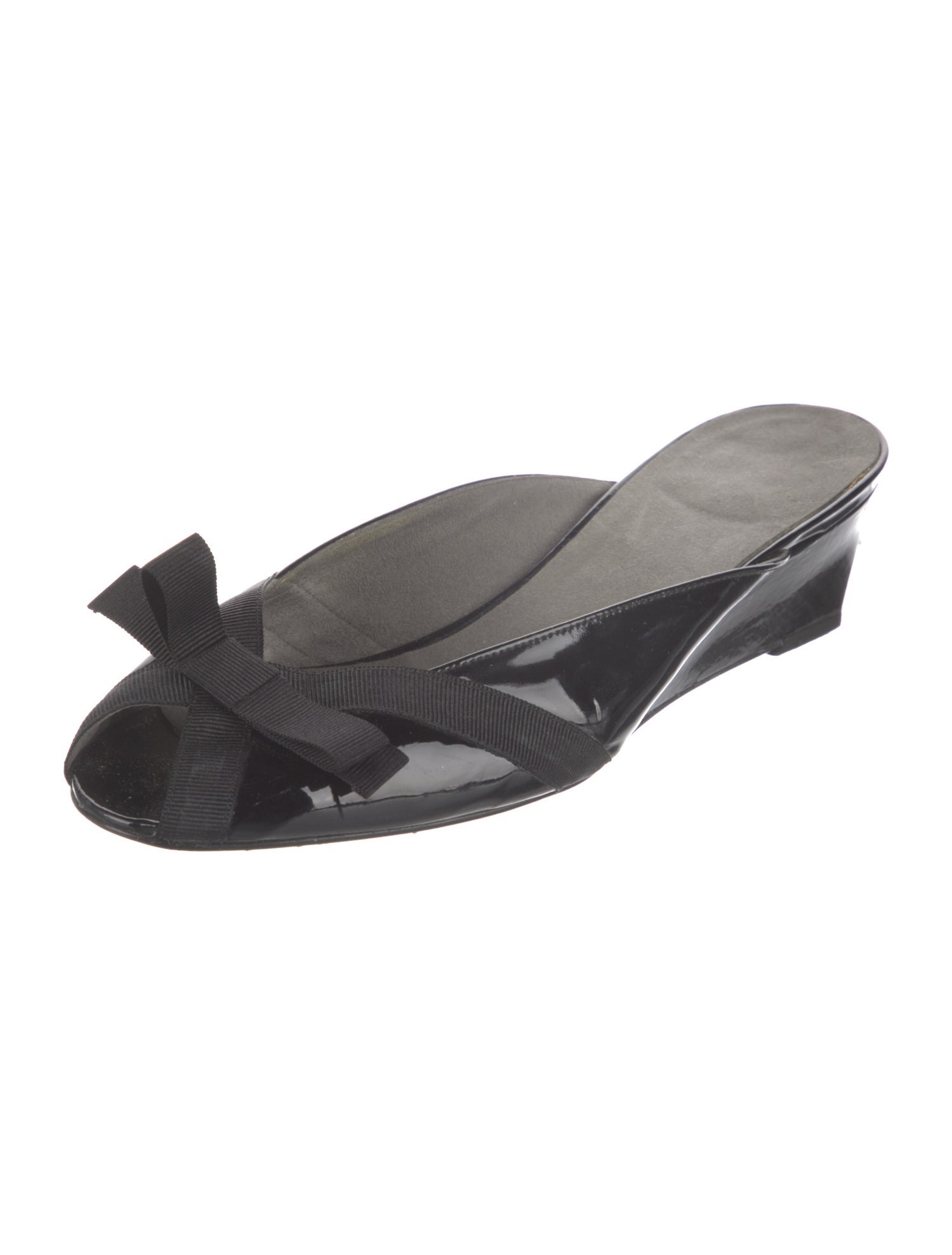 Stuart Weitzman Patent Leather Bow Accents Mules