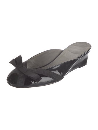 Stuart Weitzman Patent Leather Bow Accents Mules