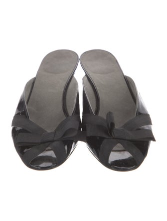 Stuart Weitzman Patent Leather Bow Accents Mules