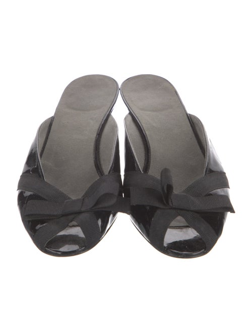 Stuart Weitzman Patent Leather Bow Accents Mules