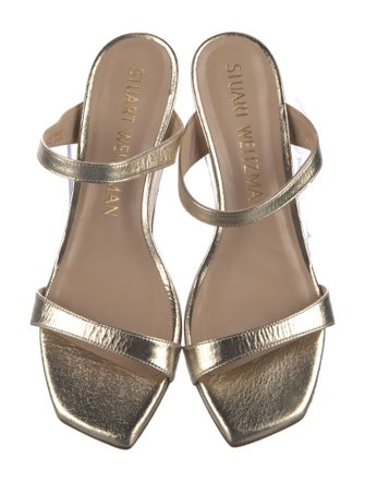 Stuart Weitzman Leather Glitter Accents Slides