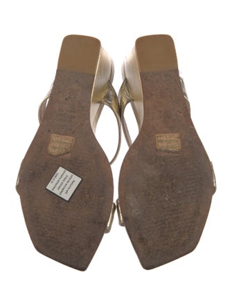 Stuart Weitzman Leather Glitter Accents Slides