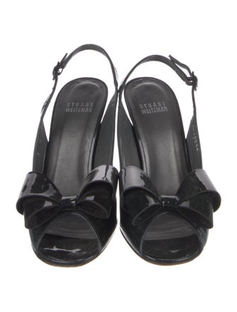 Stuart Weitzman Patent Leather Bow Accents Slingback Pumps