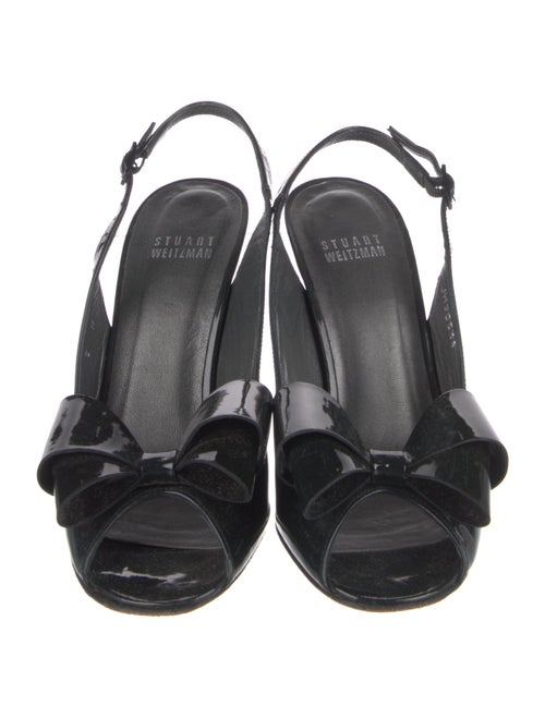 Stuart Weitzman Patent Leather Bow Accents Slingback Pumps