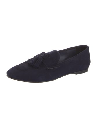 Stuart Weitzman Suede Crystal Embellishments Loafers