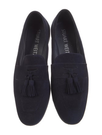 Stuart Weitzman Suede Crystal Embellishments Loafers