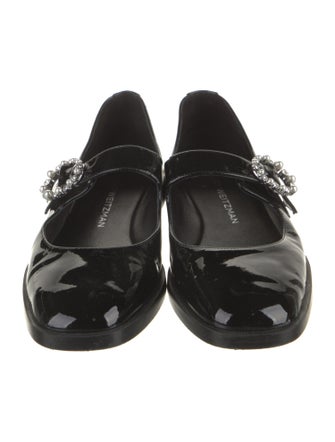 Stuart Weitzman Patent Leather Crystal Embellishments Mary Jane Flats