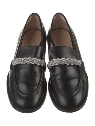 Stuart Weitzman Leather Chain-Link Accents Loafers