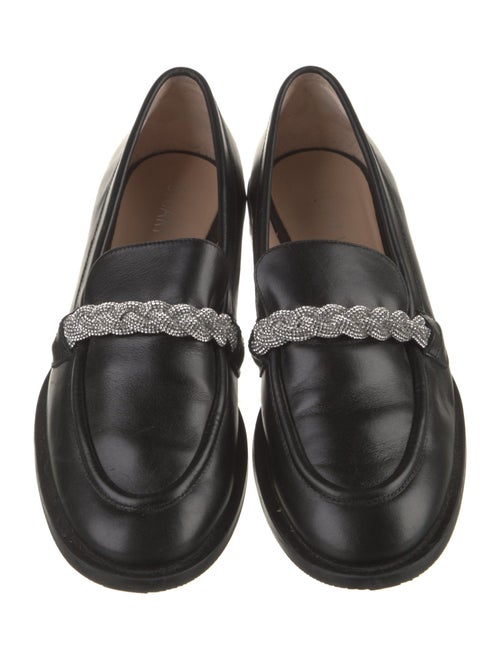Stuart Weitzman Leather Chain-Link Accents Loafers