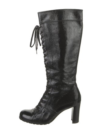 Stuart Weitzman Patent Leather Lace-Up Boots