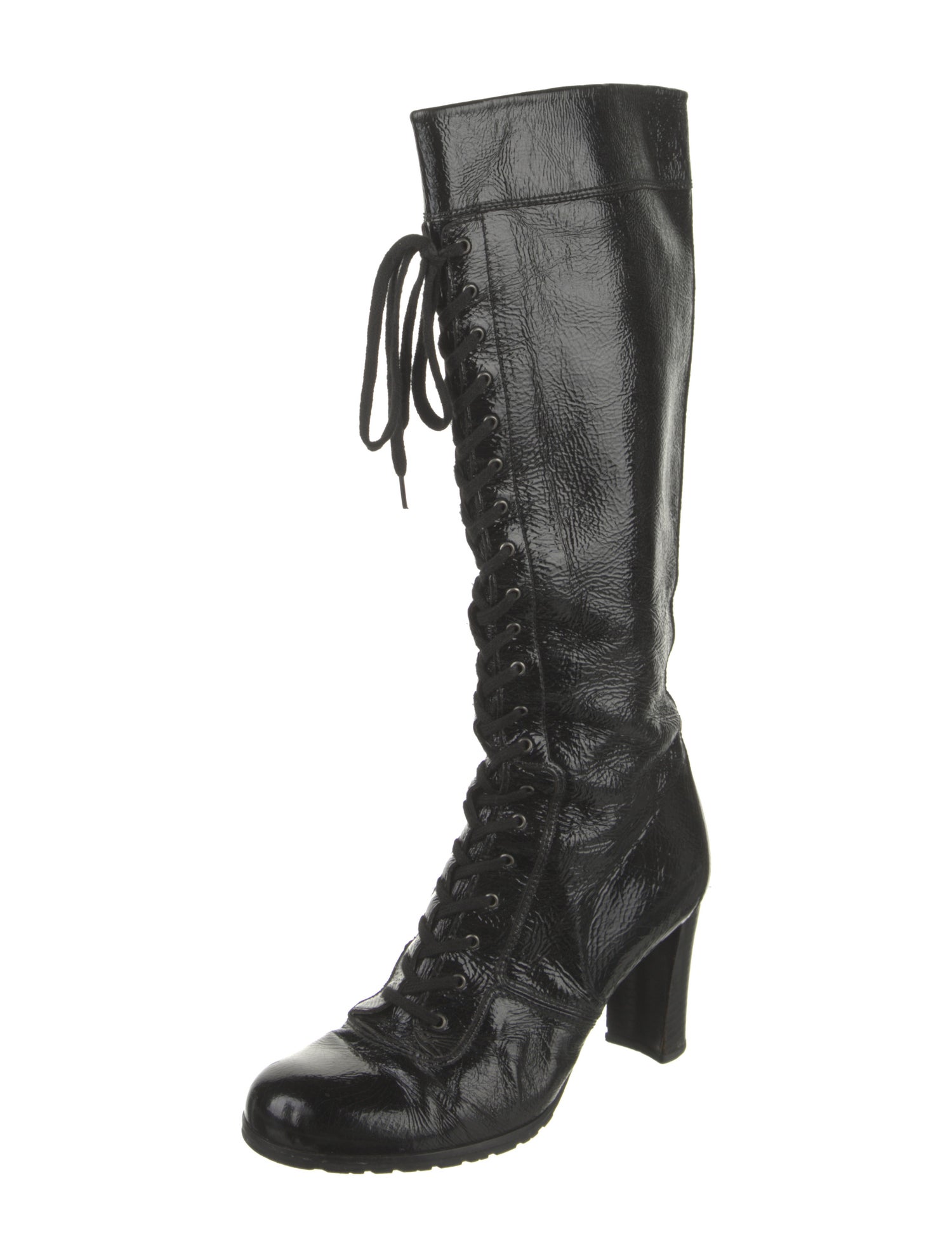 Stuart Weitzman Patent Leather Lace-Up Boots