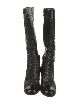 Stuart Weitzman Patent Leather Lace-Up Boots