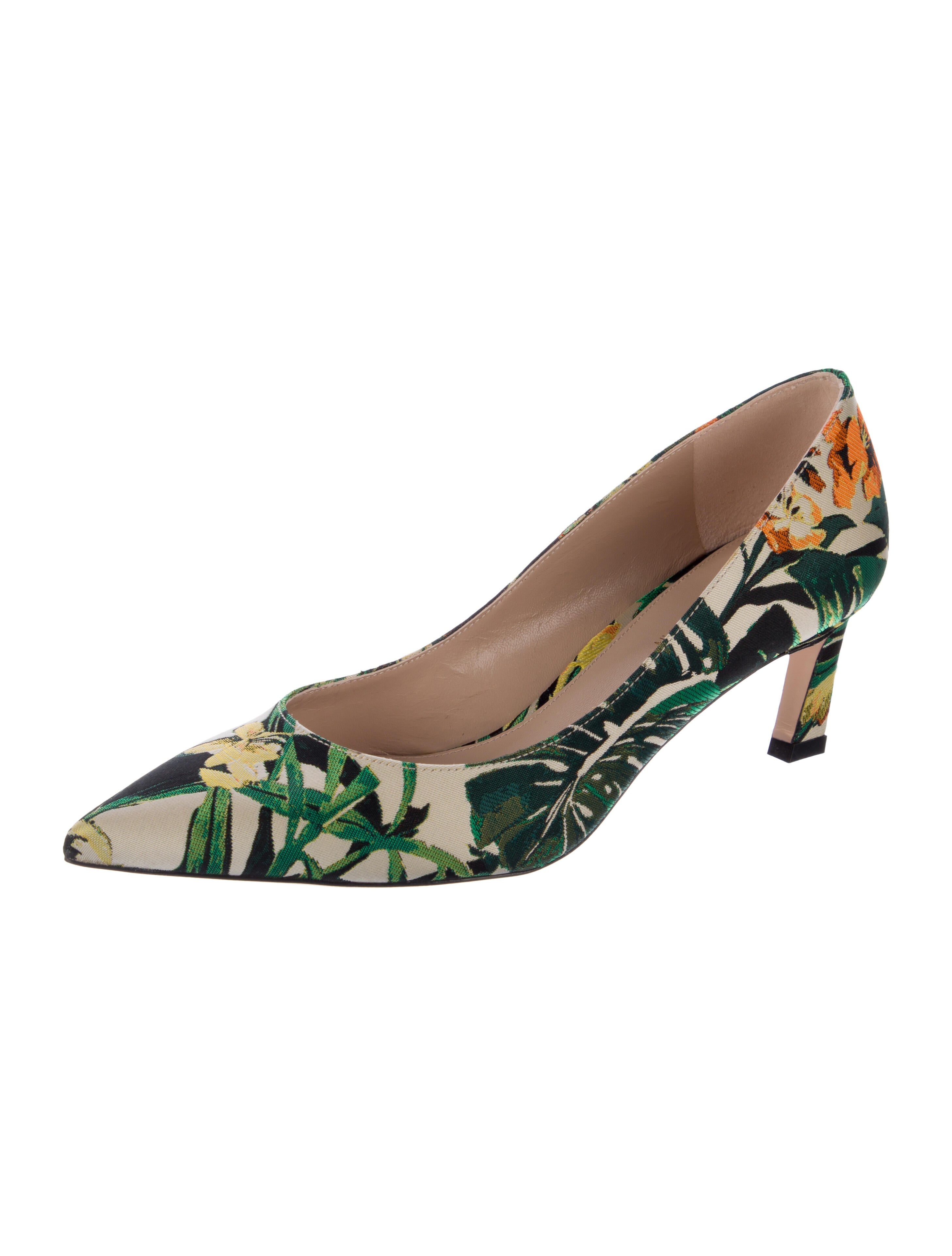 Stuart Weitzman Silk Floral Print Slingback Pumps