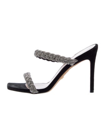 Stuart Weitzman Suede Crystal Embellishments Slides