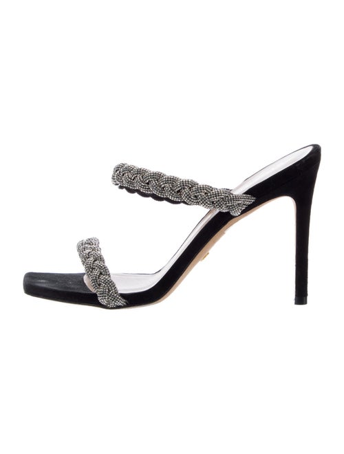 Stuart Weitzman Suede Crystal Embellishments Slides