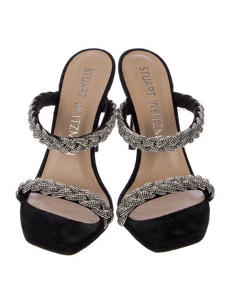 Stuart Weitzman Suede Crystal Embellishments Slides