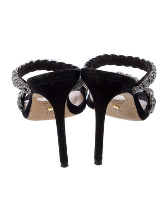 Stuart Weitzman Suede Crystal Embellishments Slides