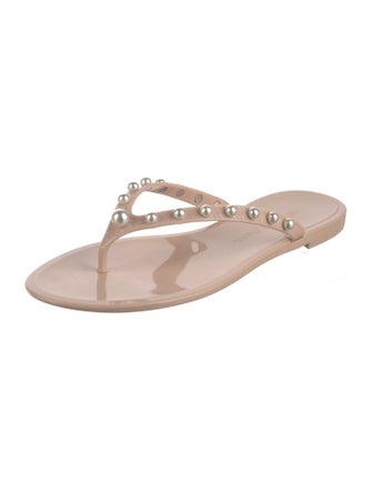 Stuart Weitzman Rubber Beaded Accents Flip Flops