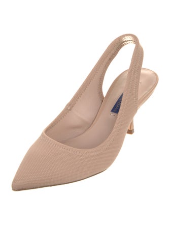 Stuart Weitzman Nylon Leather Trim Embellishment Slingback Pumps
