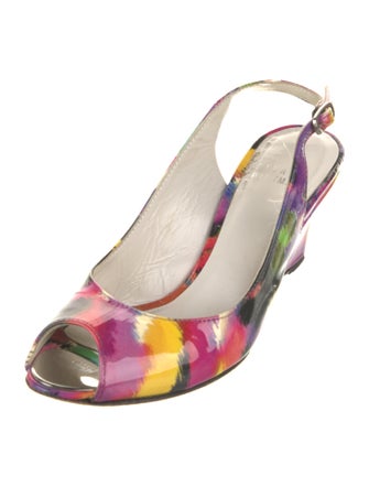 Stuart Weitzman Patent Leather Printed Slingback Sandals