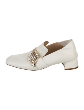 Stuart Weitzman Leather Crystal Embellishments Loafers