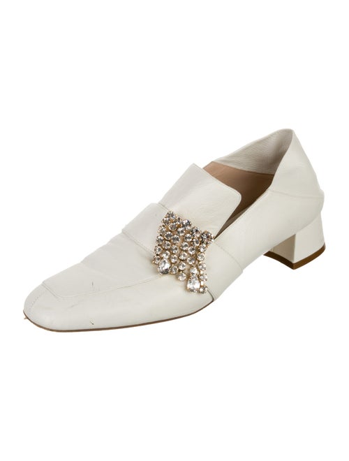 Stuart Weitzman Leather Crystal Embellishments Loafers