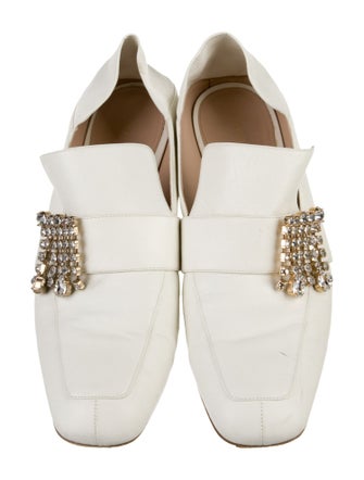 Stuart Weitzman Leather Crystal Embellishments Loafers