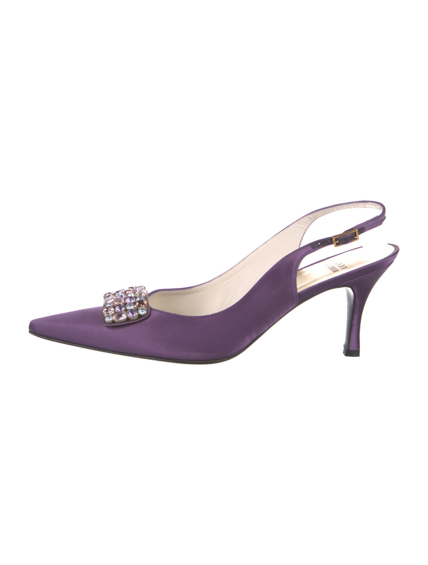 Stuart Weitzman Satin Crystal Embellishments Slingback Pumps