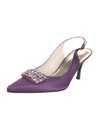 Stuart Weitzman Satin Crystal Embellishments Slingback Pumps