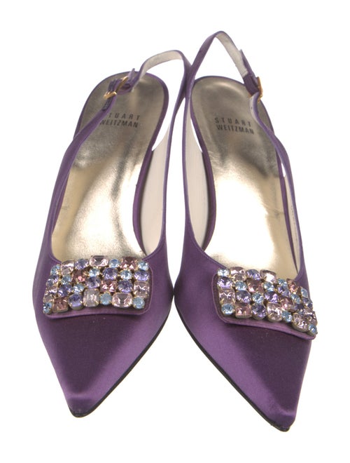 Stuart Weitzman Satin Crystal Embellishments Slingback Pumps